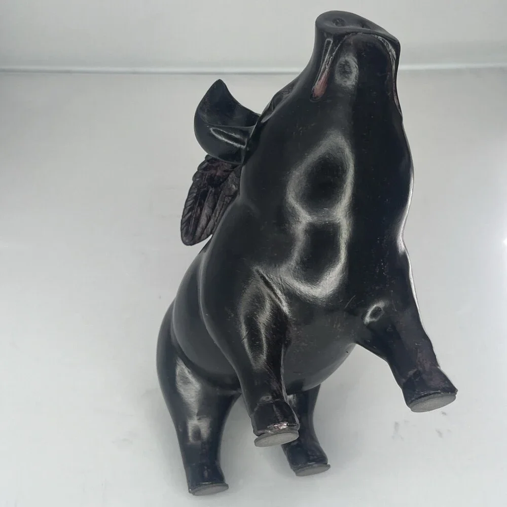 Pig with wings decorative wood sculpture